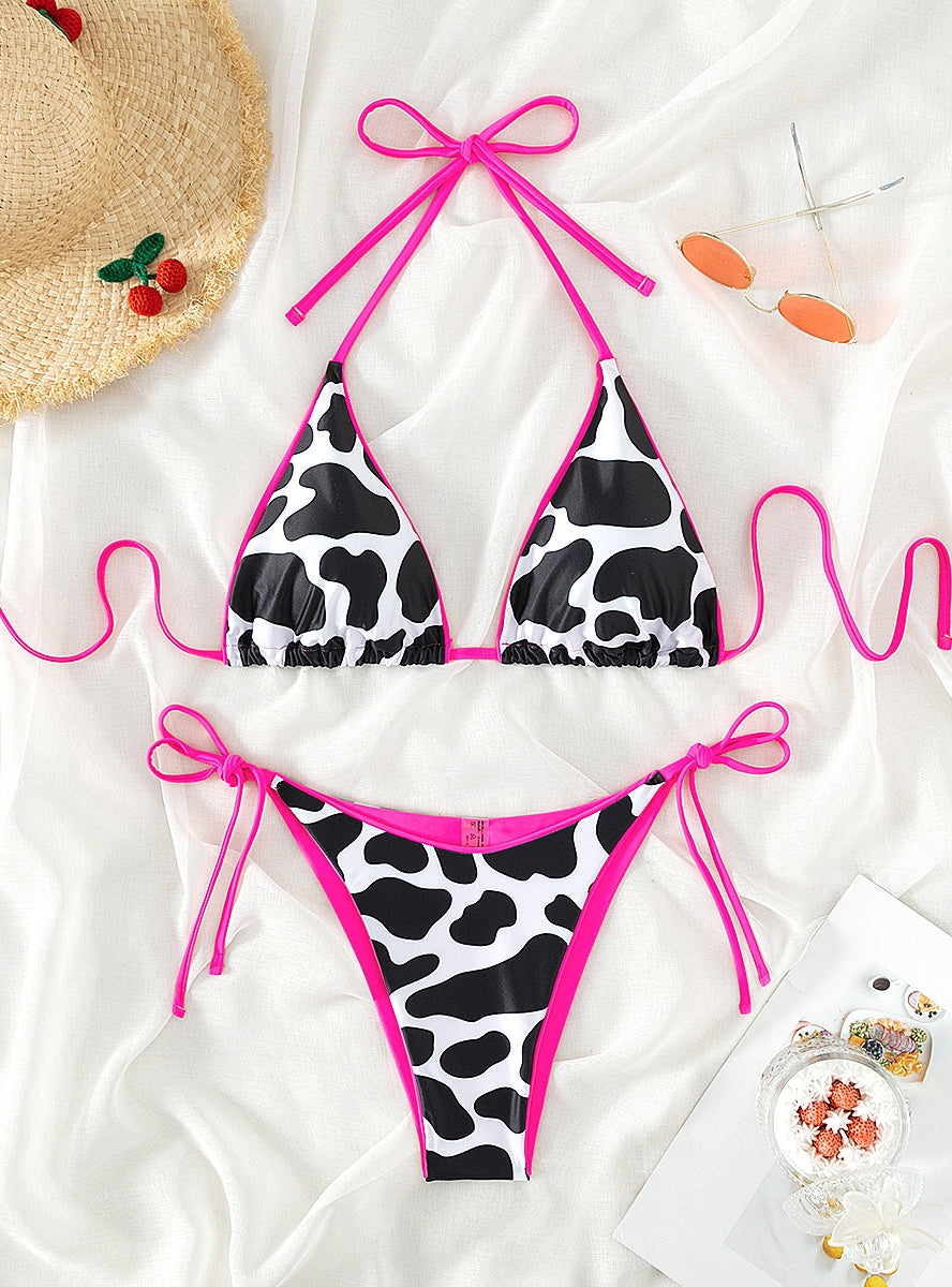 Zweiteiliger Bikini mit Kuh-Print