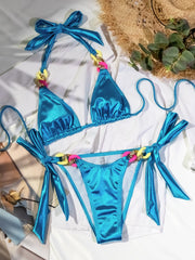 Einfarbiger Bikini mit Ketten-Diamantmuster