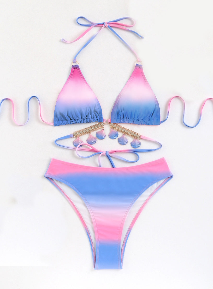 Strap Gradient Shell Crystal Diamond Bikini