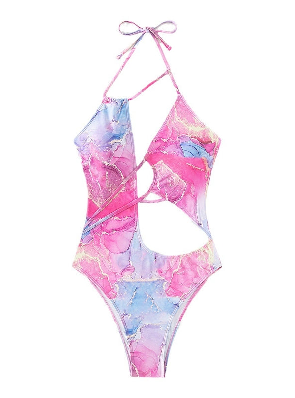 Einteiliger Bikini mit Batikmuster