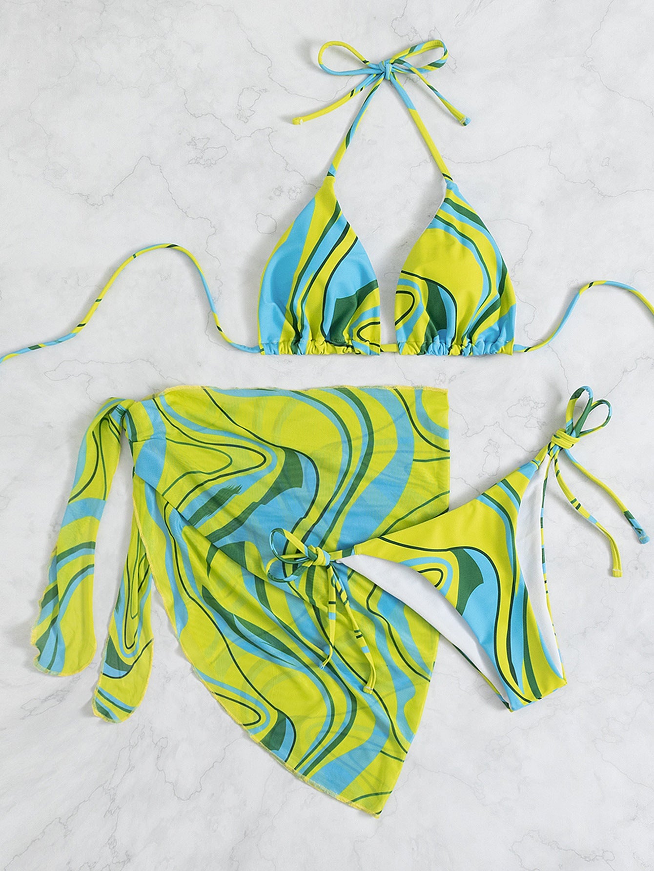 Tether Neckholder-Bikini-Set mit rückenfreiem Dreiteiler