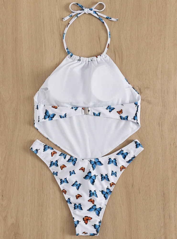 Bikini de dos piezas con cuello estampado de mariposas