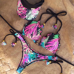 Boho-Bikini mit Blatt-Print 