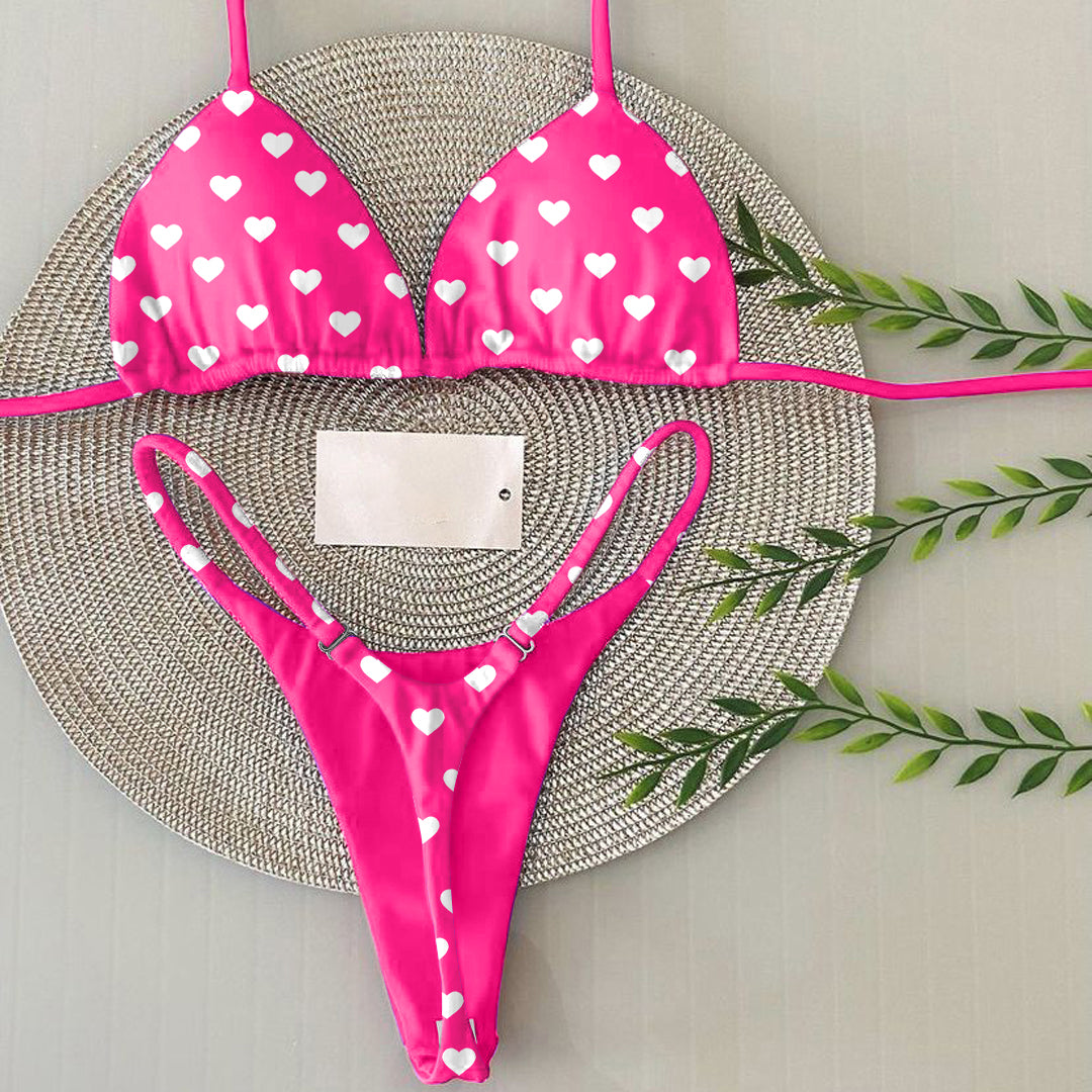 Love Polka Dot Print Two-piece Bikini