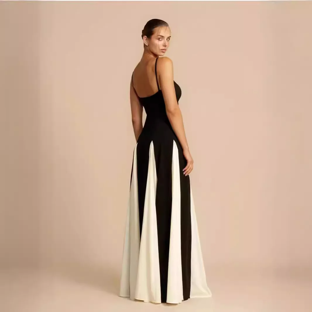 SPLING Black and WHITE MAXI DRESS