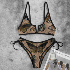 Conjunto de bikini con estampado de mariposas vintage