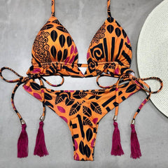 Bikini bohemio con flecos y tirantes