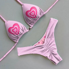 Cute girly heart print bikini set