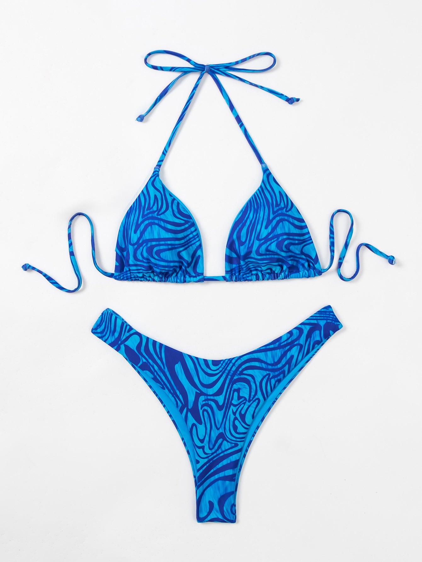 Blau bedruckter Neckholder-Bikini 