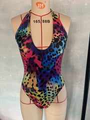 Printed Suspender Leopard Point One-piece Swimsuit