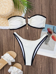 Bikini mit Tube-Top und hoher Taille in Kontrastfarbe