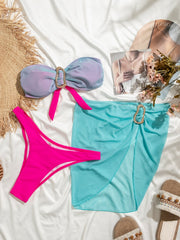 Contrasting Color Tube Top Beach Bikini