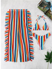 Stripe Bikini Three Piece Suit