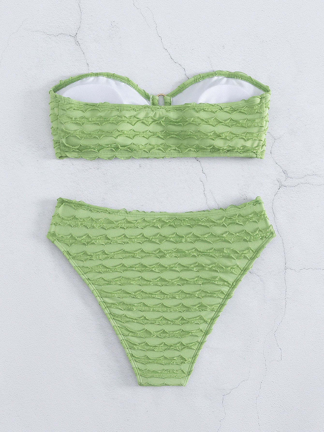 Einfarbiger Tube-Top-Bikini mit Hohlsaum