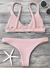 Traje de baño de color sólido, ropa de playa, conjunto de bikini brasileño