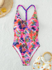 Bikini trenzado colorido con estampado de flores