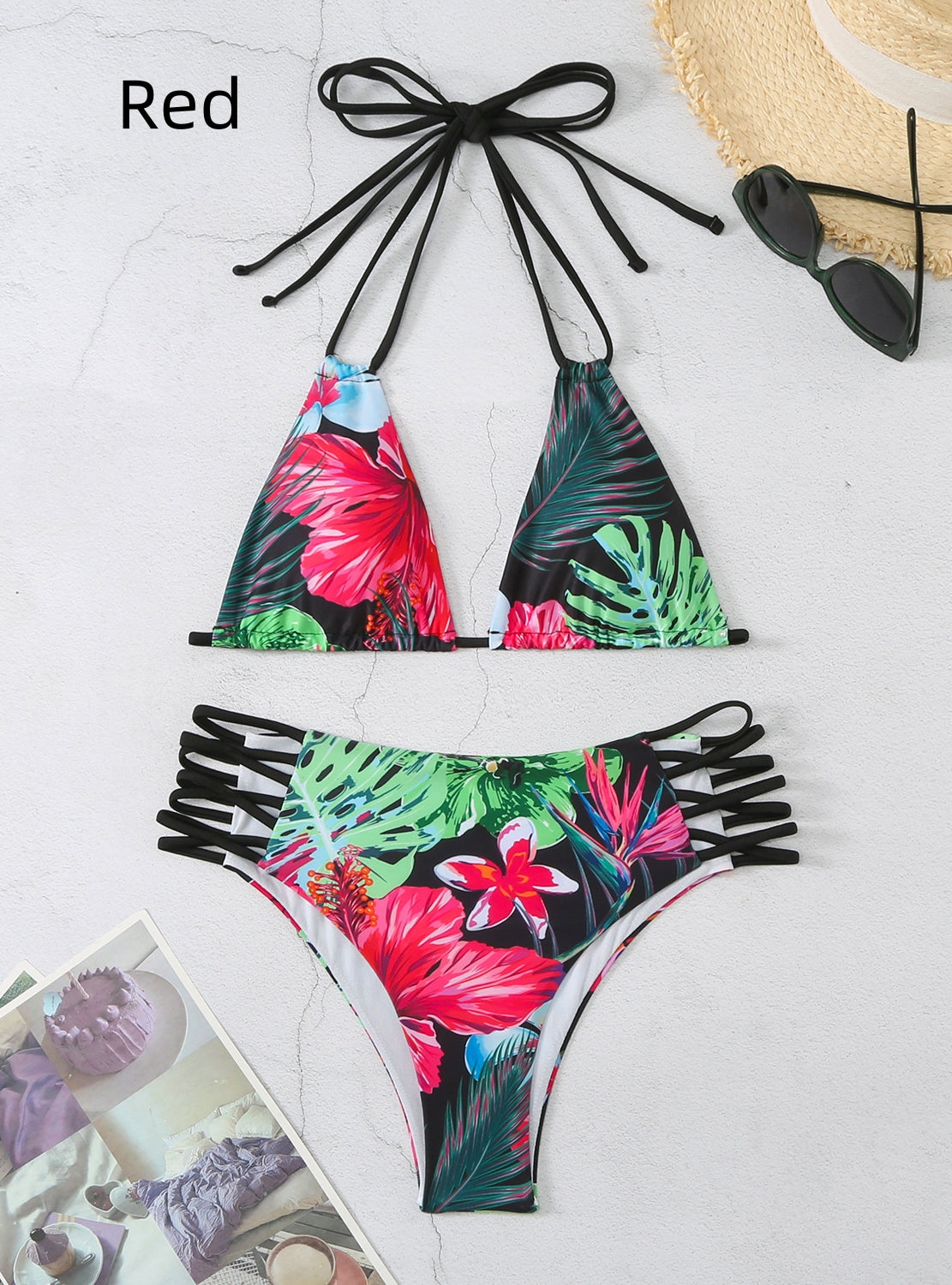 Printed Halter Strap Swimsuit