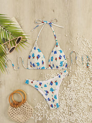 Strandbikini mit Blumenmuster und Seil