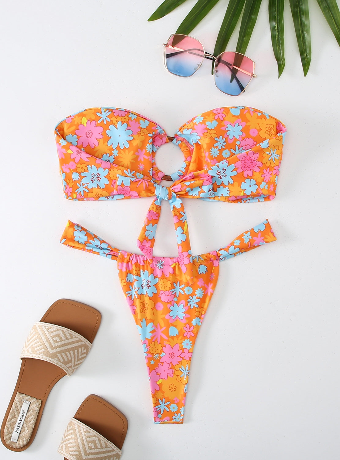 Bikini de dos piezas con top de tubo estampado