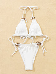 Solid Color White Lace-up Bikini