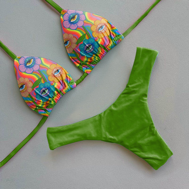 Conjunto de bikini con flores de marca retro