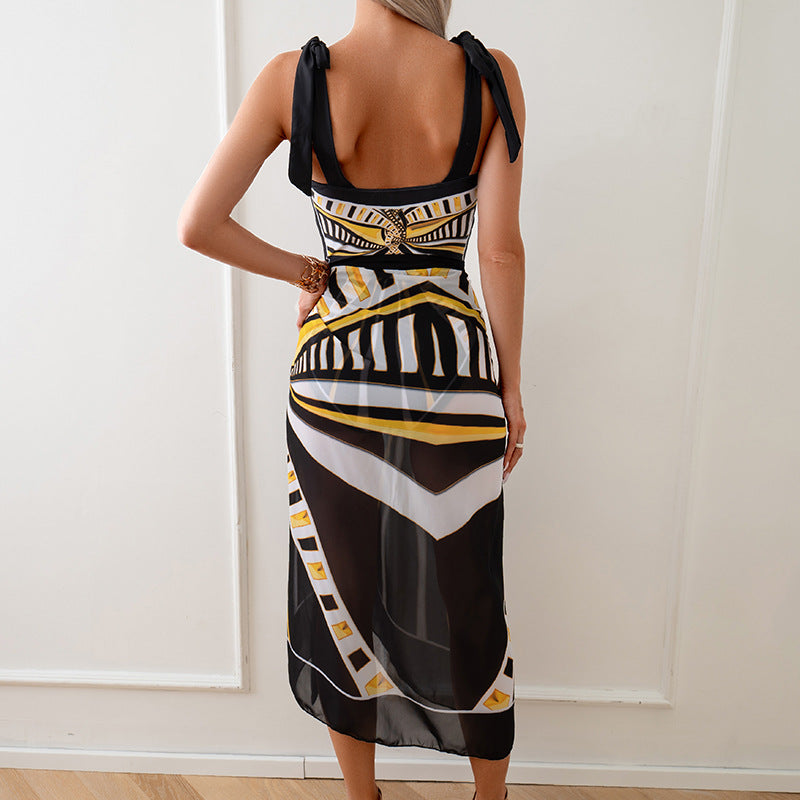 Printed Chiffon Skirt One-Piece Swimsuit