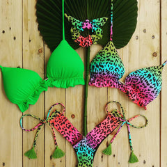 Personalized color leopard print split bikini three-piece suit