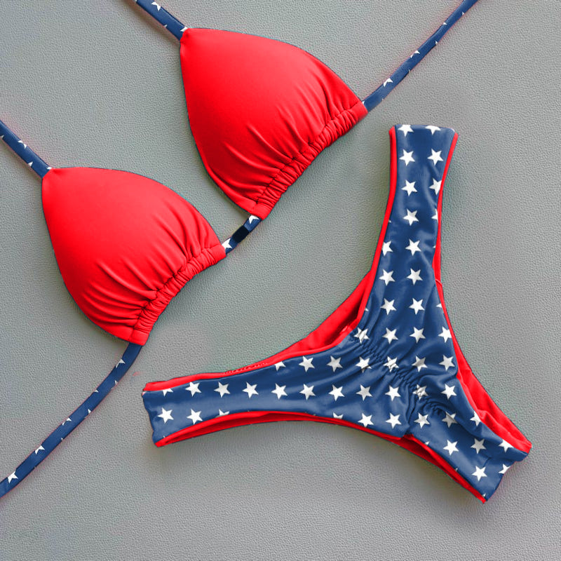 Conjunto de bikini de lunares con contraste de color personalizado