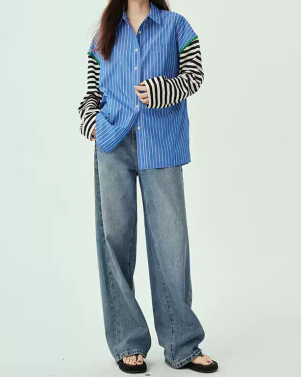 Camisa con mangas de suéter - Azul