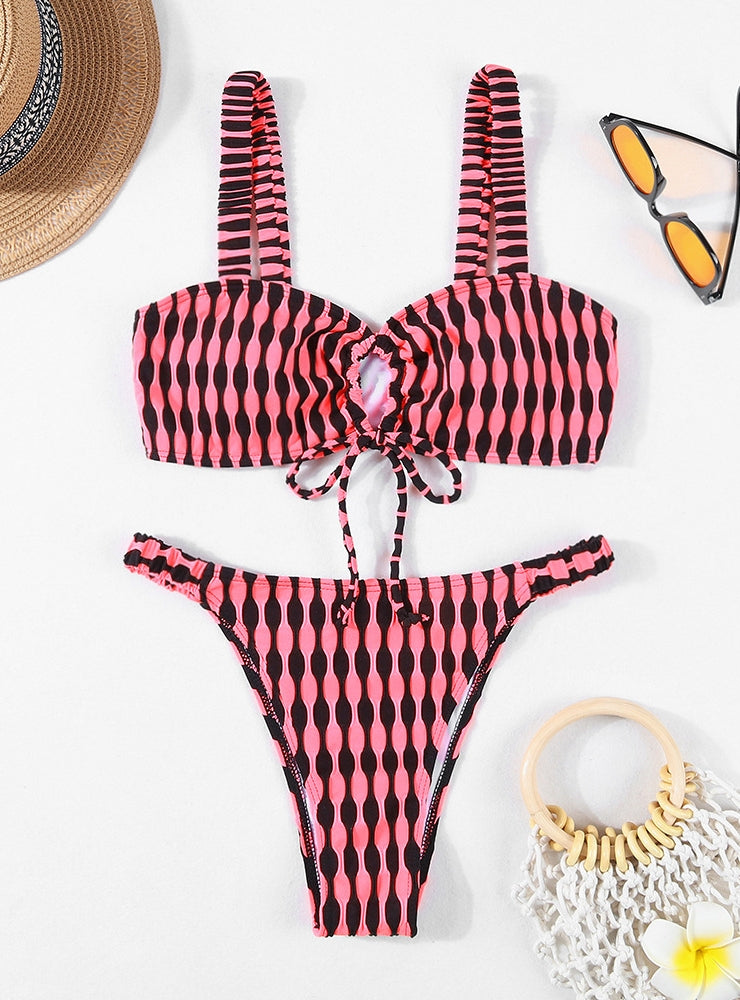 Plaid Strap Tube Top Bikini