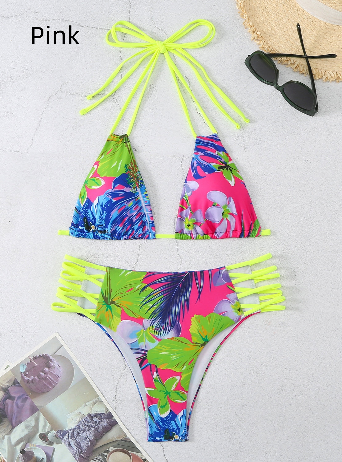 Printed Halter Strap Swimsuit