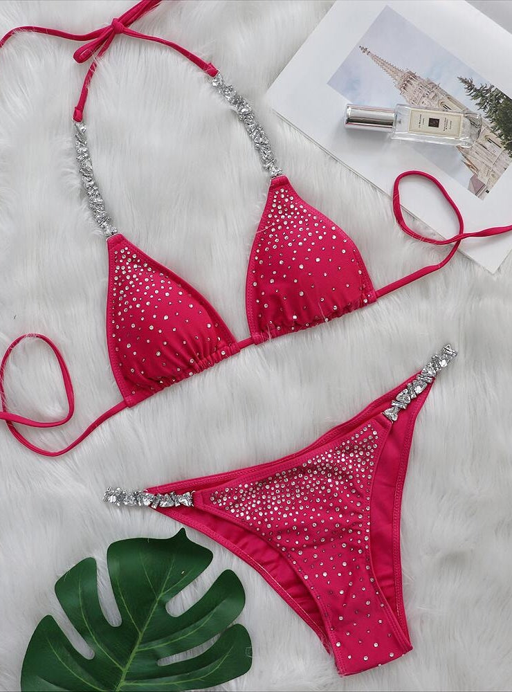 Bikini mit Strass-Einfarbigem Träger