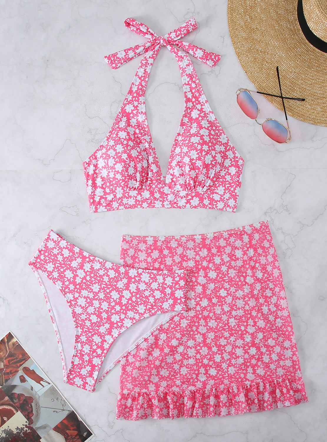 Printed Split Swimsuit Three-piece Suit