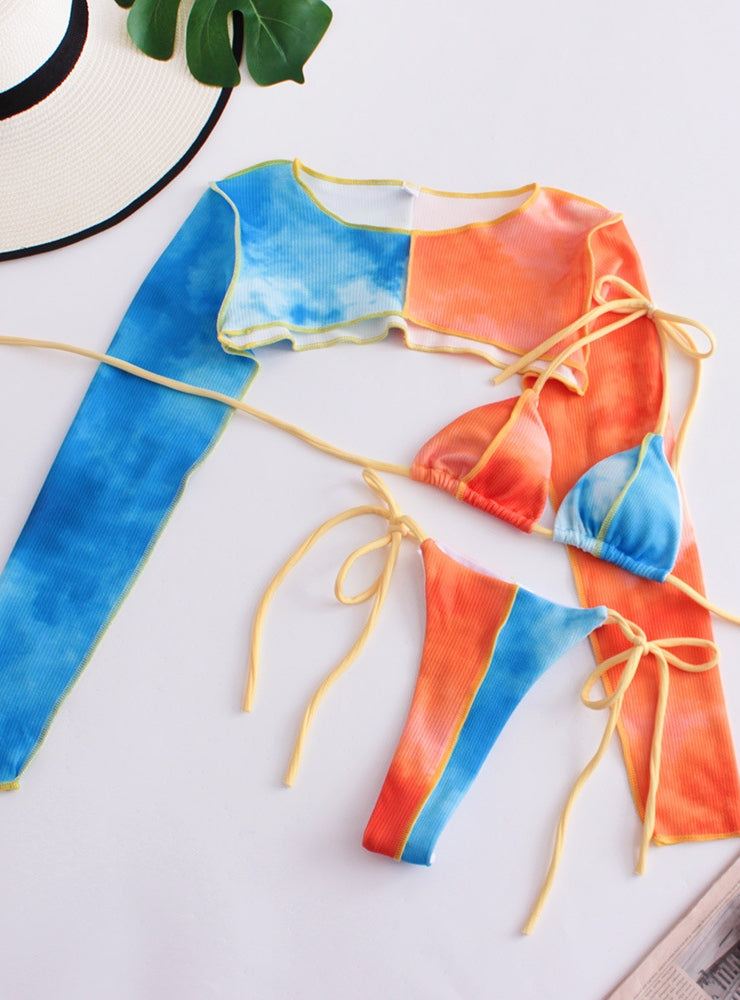 Conjunto de tres piezas de bikini con top de manga larga