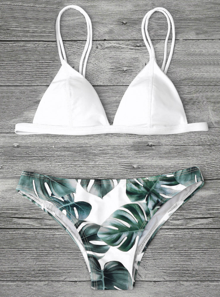 Palm Leaf Print Cami Bikini Women's Swimsuit