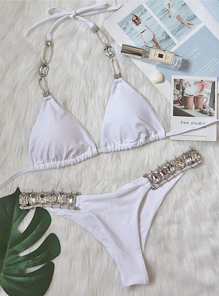 Rückenfreier Bikini mit Kristall-Diamant-Träger