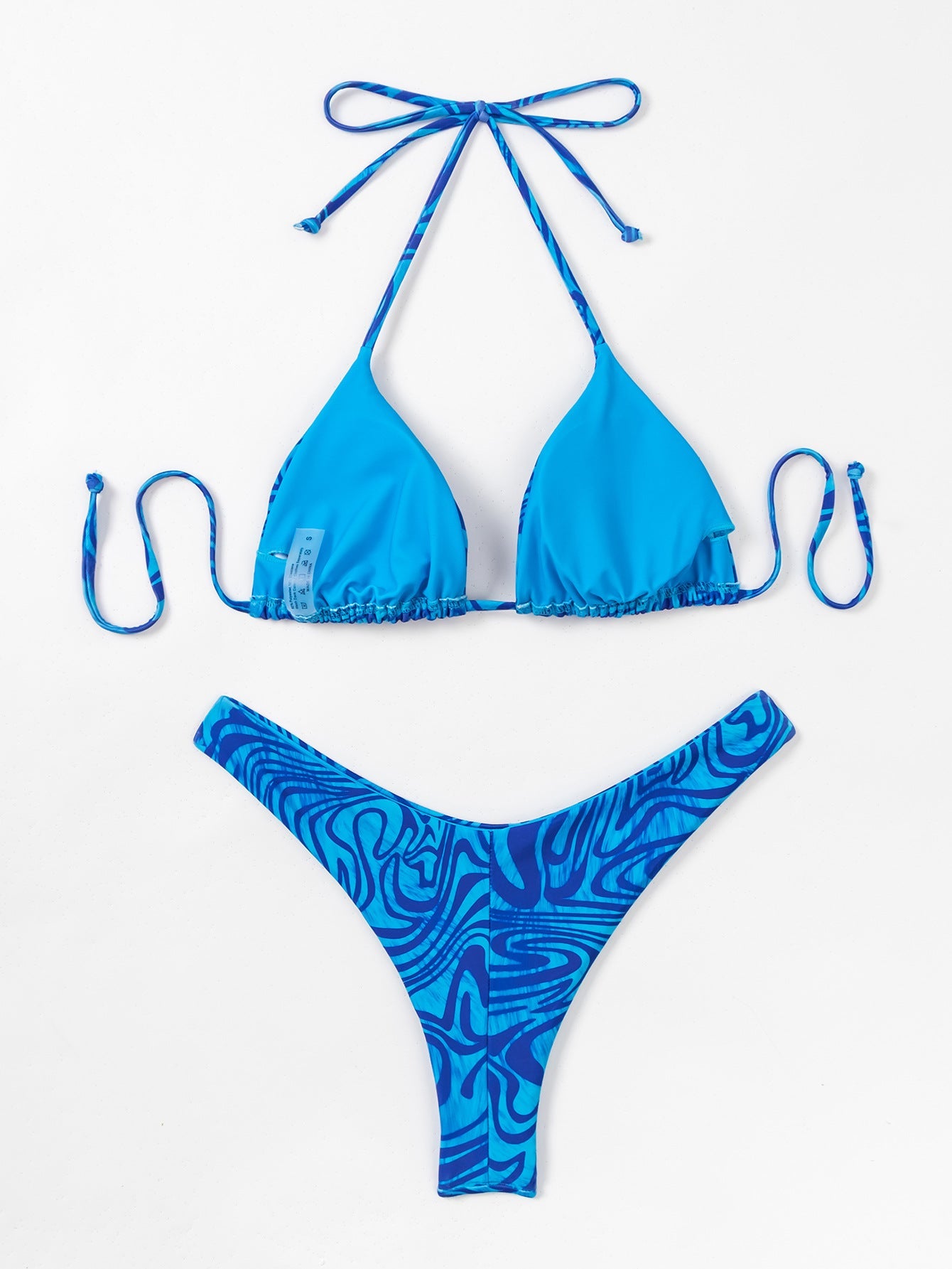 Blau bedruckter Neckholder-Bikini 