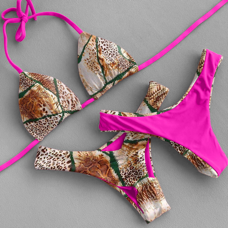 Conjunto de bikini vintage con estampado de leopardo de moda