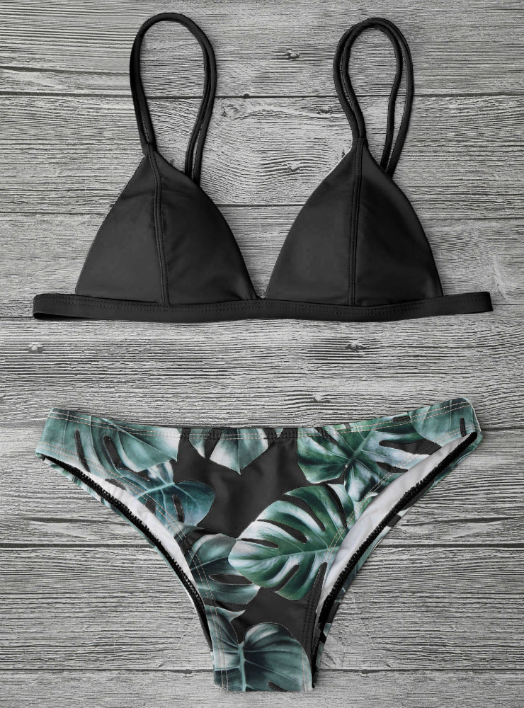 Damen-Badeanzug mit Camisole-Bikini und Palmenblatt-Print