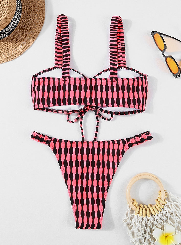 Plaid Strap Tube Top Bikini