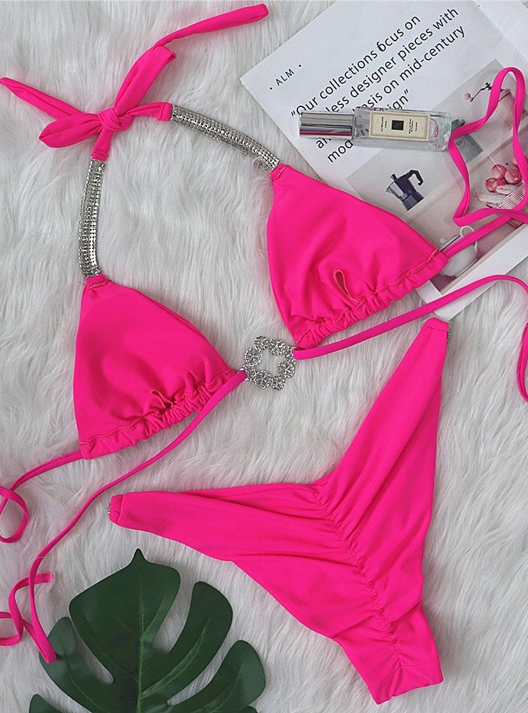 Bikini mit Strass-Print und Riemchen