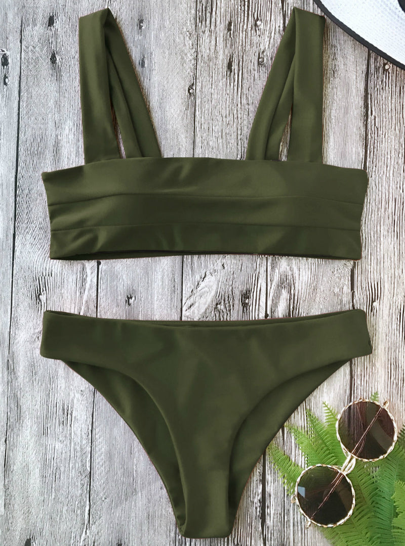 Bikini Neues gepolstertes Bandeau-Bikini-Set mit breiten Trägern