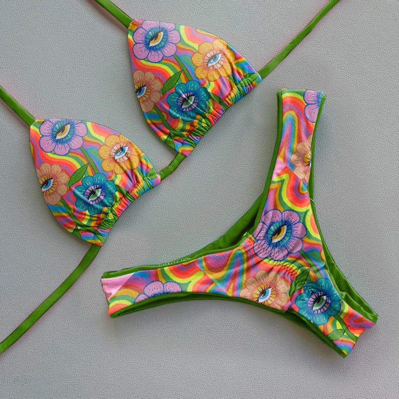 Retro-Marken-Blumen-Bikini-Set