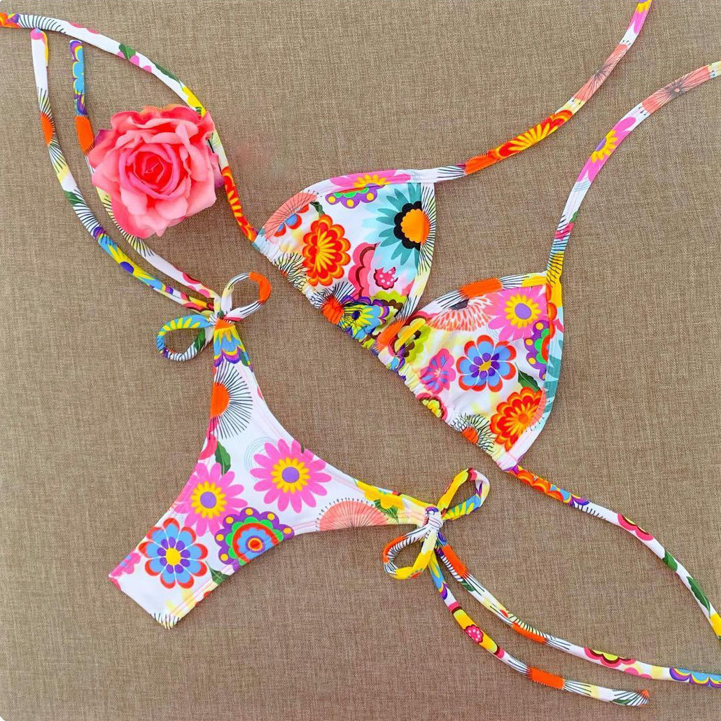 Conjunto de bikini de tres puntos de color sólido 