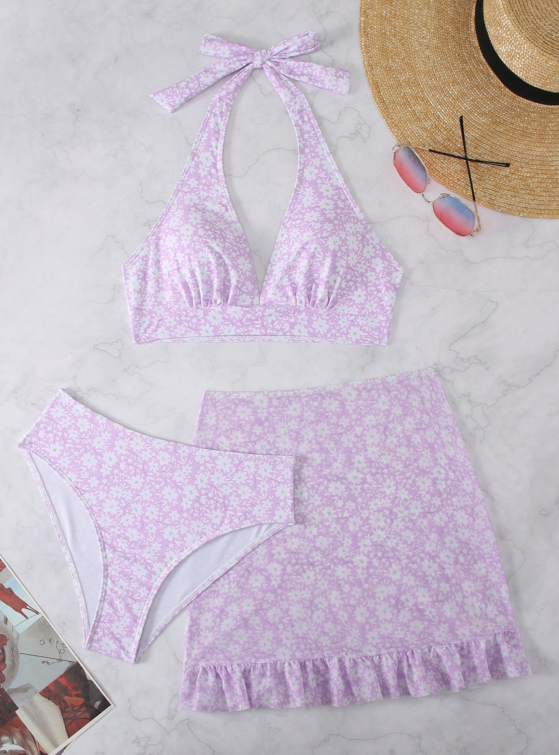 Printed Split Swimsuit Three-piece Suit