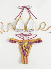 Traje de baño Halter Bikini con Tiras Amarillas