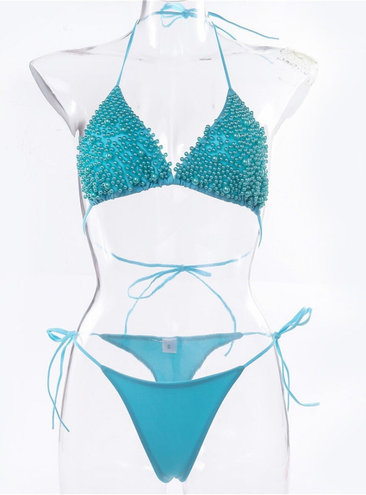 Bikini de perlas con cuentas de color sólido