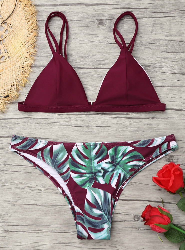 Damen-Badeanzug mit Camisole-Bikini und Palmenblatt-Print