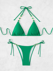 Bikini playero de color liso con cuello halter