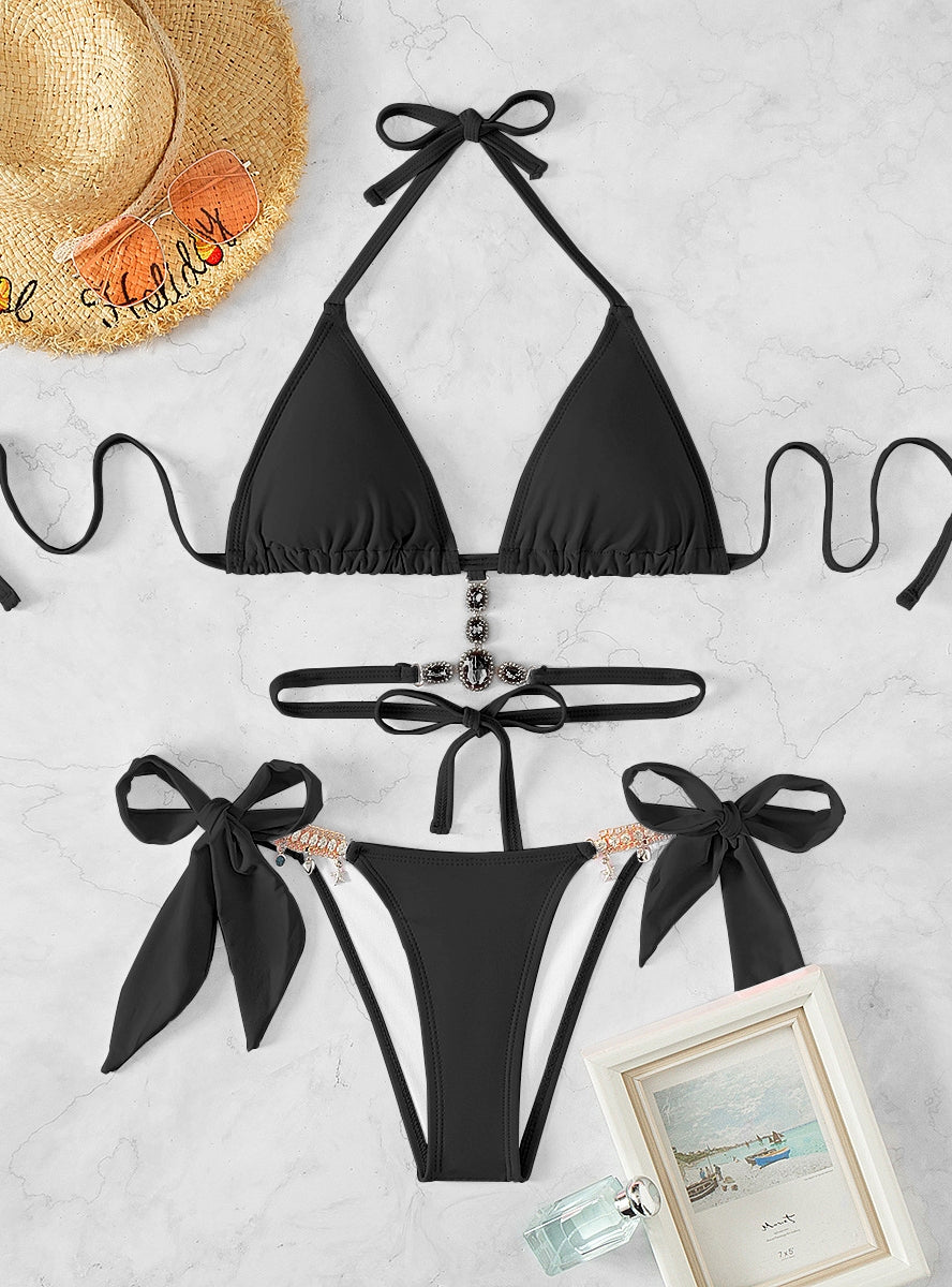 Rückenfreier Strandbikini mit Kristall-Diamant-Träger